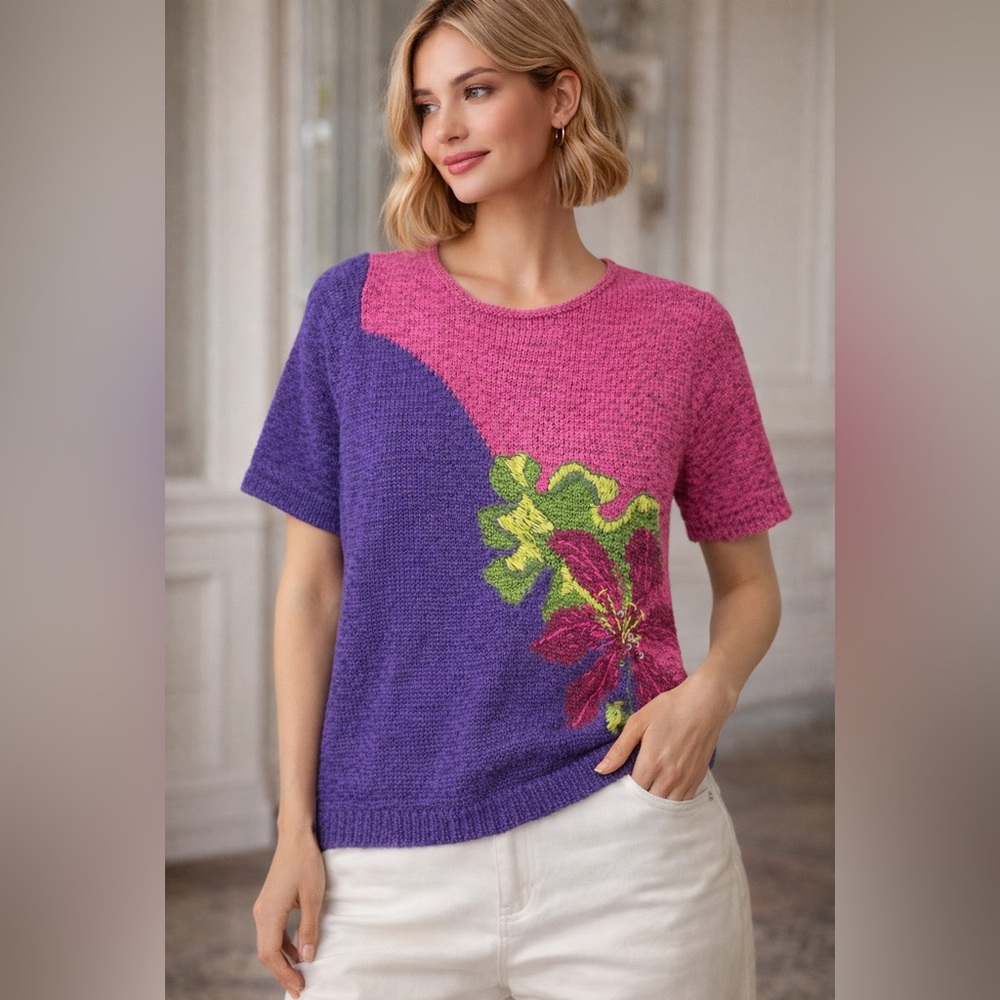Koret Pink & Purple Floral Knit Top